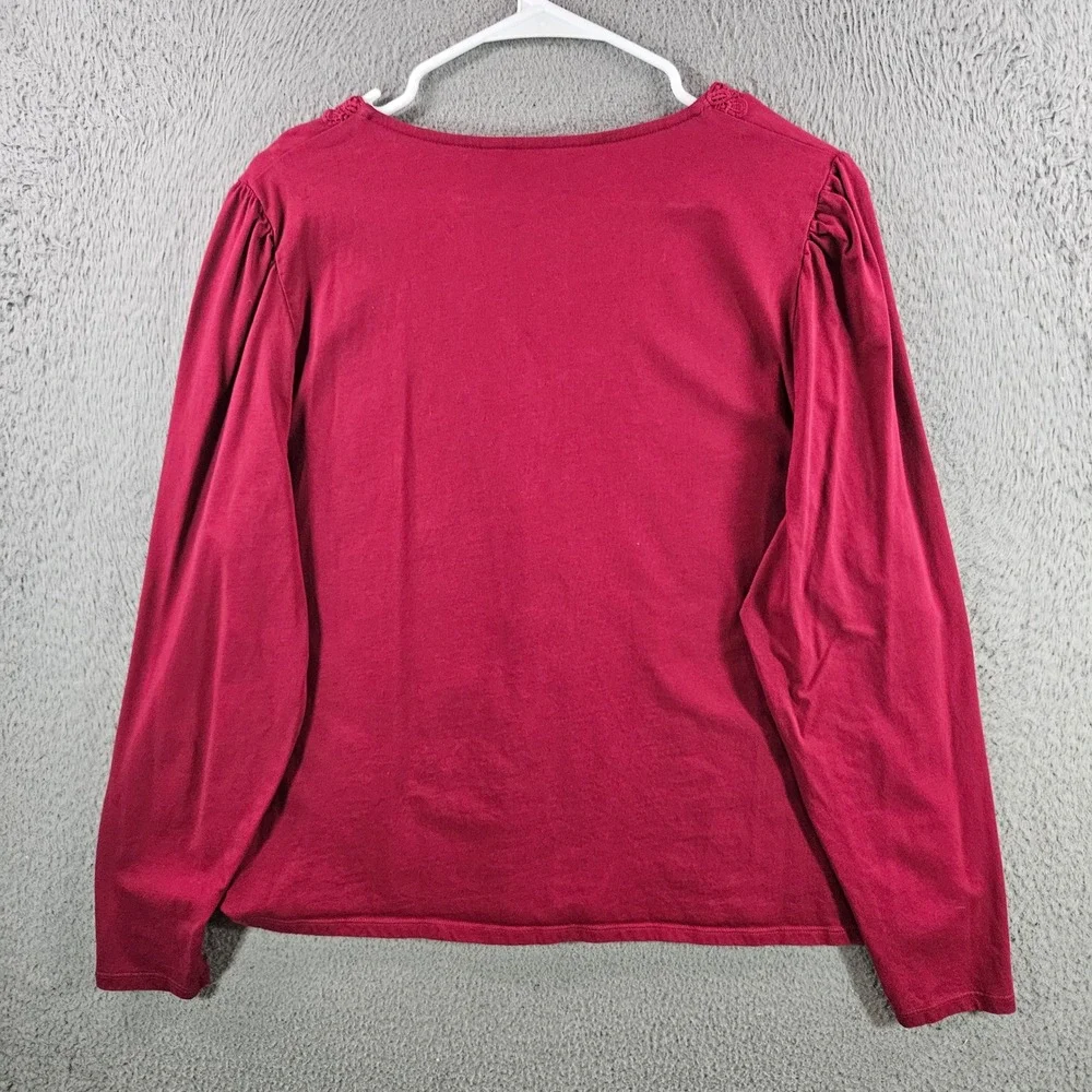Boden Womens Red‎ Cotton Crochet Lace V-Neck Long Sleeve Top Size US 20-22